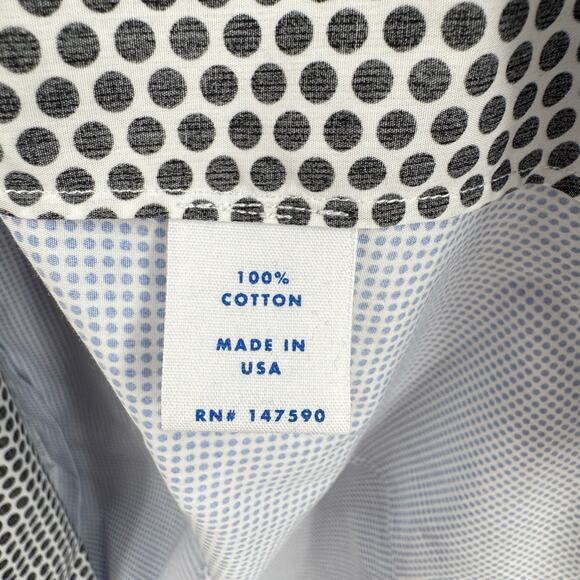 JED Black & White Polka Dot Contrast Blue Button Up Long Sleeve Cotton Shirt - Picture 10 of 11